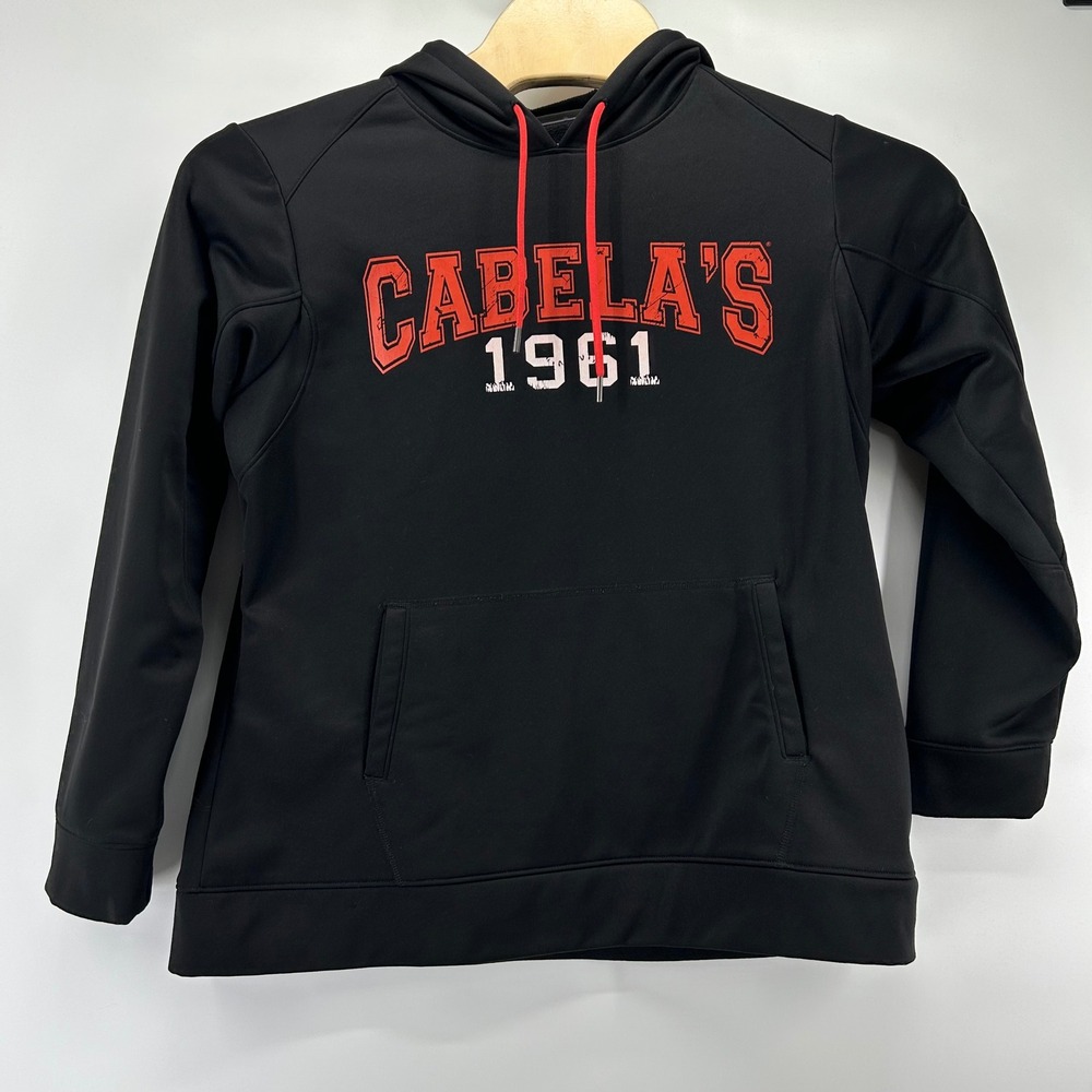 Cabela's Hoodie XL Black Graphic 1961 Performance Fleece Pullover Sweatshirt